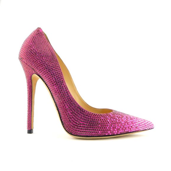 JIMMY CHOO Jazzberry Fuchsia Purple Sparkle Crystal Encrusted Heel Pumps 38.5 - Picture 2 of 12
